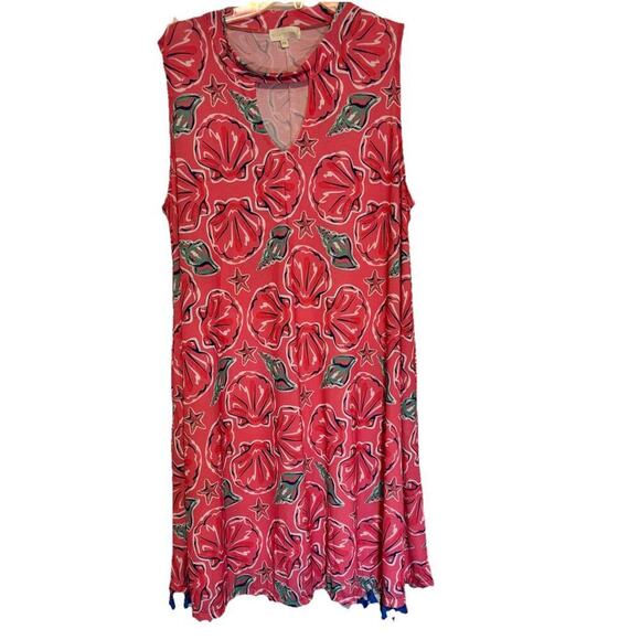 SIMPLY SOUTHERN XXL Pink Wilmington Sea Shell Tunic Swing Dress Keyhole Beachy - Picture 1 of 7